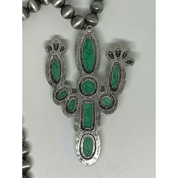 Summer Western southwest Saguaro Cactus Green Turquoise Flowers Pendant new - Picture 9 of 9